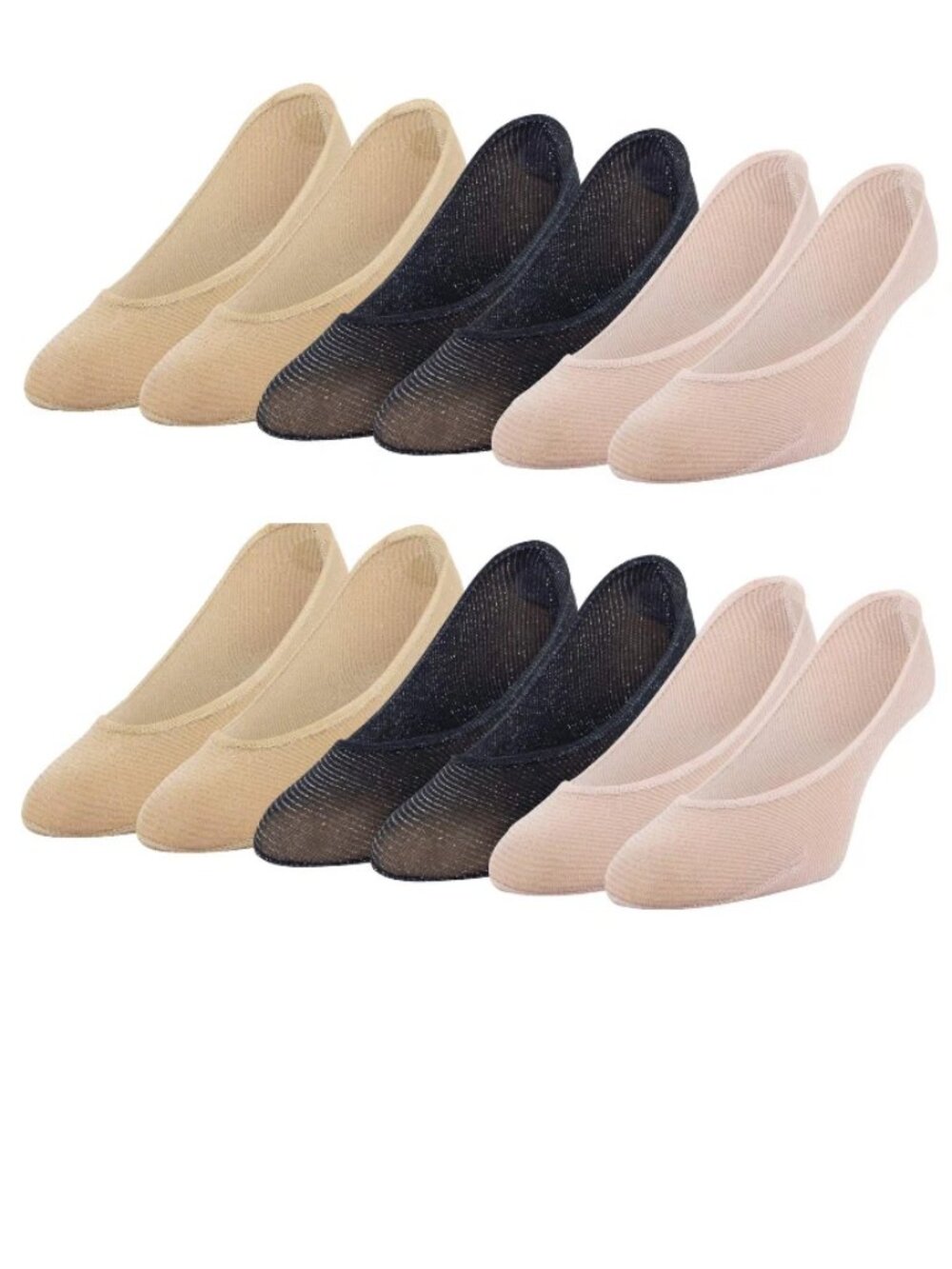 PEDS 6 PAIR 2 Packs Sparkle Ultra Low Liner Socks, Gel Tab Heel, Shoe Size 8-12